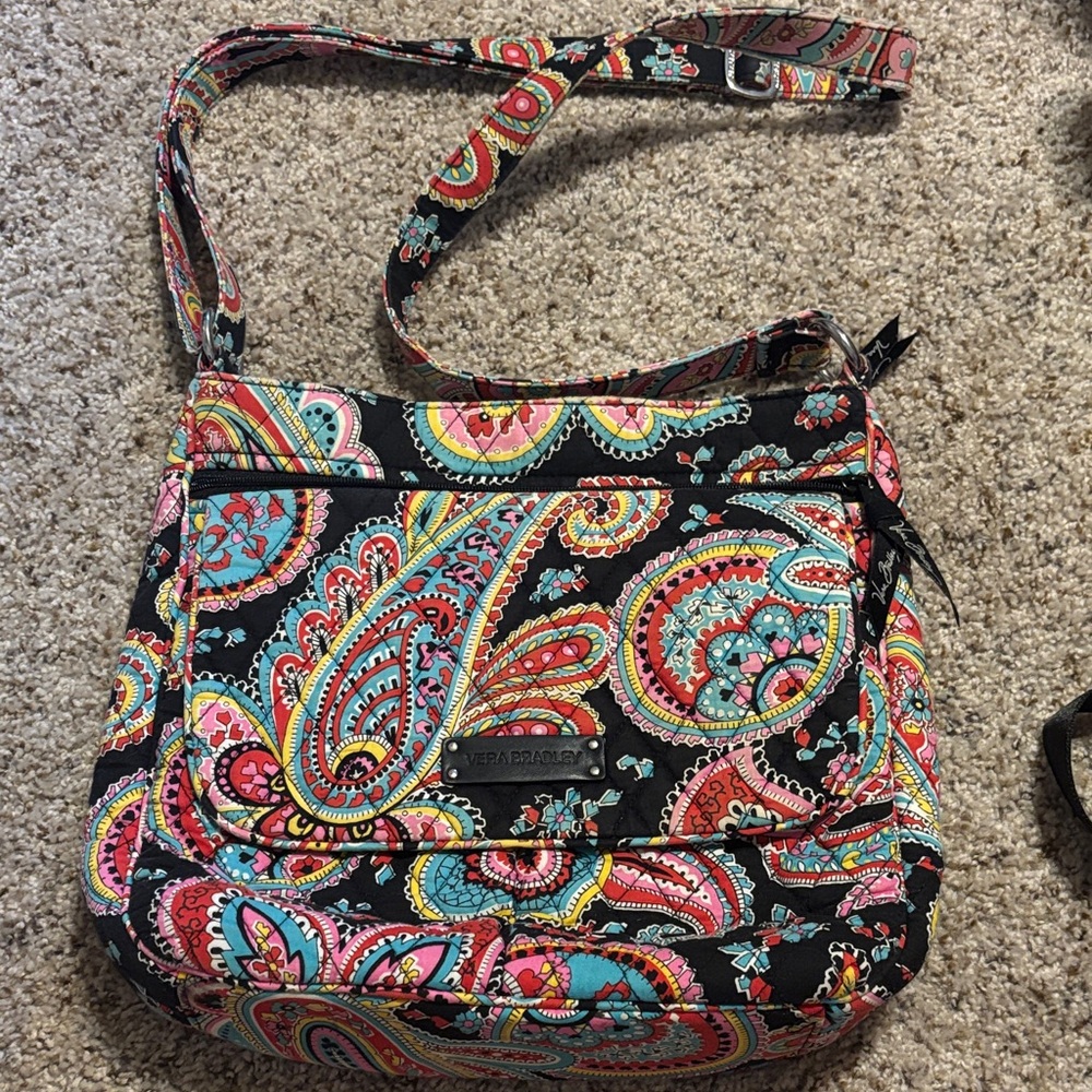 Vera Bradley Black Paisley Crossbody with Pink, Turquoise & Yellow Accents